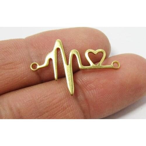 Brass heartbeat connector 27x18mm Raw brass findings 50pcs R659