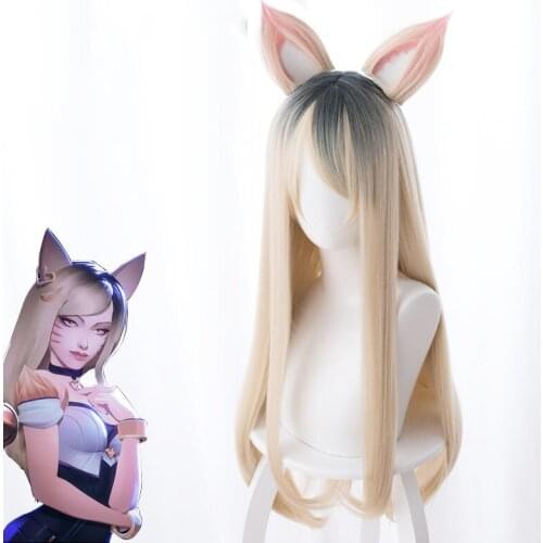 League of Legends KDA Womens Team LOL MV Version Of A Beaver Dyed Long Hair Ear Cosplay Wig