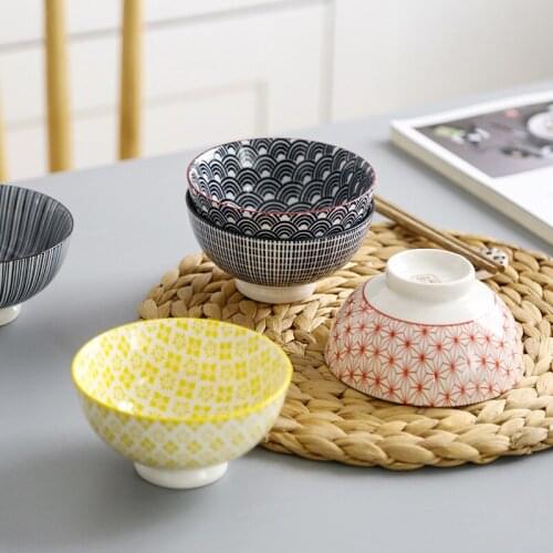 Japanese Style 4.5 Inch Rice Bowl Ceramic Underglaze Anti-scalding Bowl Creative European Style Simple Household Soup Bowl