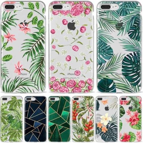 Plants Flowers Banana Leaves geometry soft TPU Phone cases cover For iPhone 11 12 Mini Pro Max 6 7 8 plus SE XR X XS Max Coque