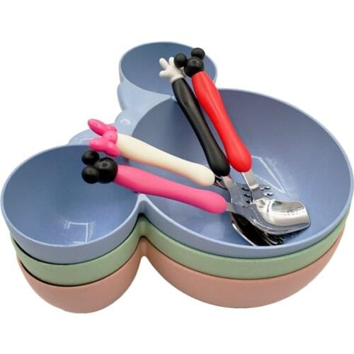 3Pcs Baby Wheat Tableware Solid Feeding Cartoon Dishes Baby Kids Training Bowl Plate Food Feeding Dinnerware Set for Children