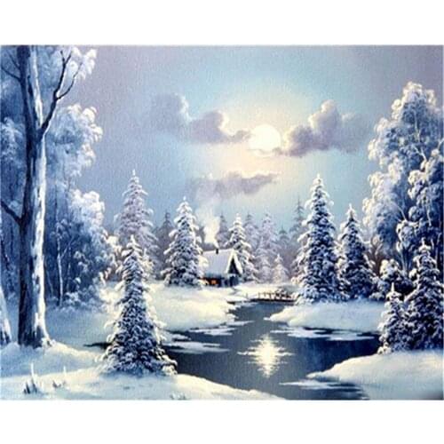 Landscape Winter DIY Cross Stitch Embroidery 11CT Kits Craft Needlework Set Cotton Thread Printed Canvas Home Decoration Sell