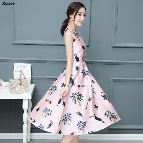 2018 New Cute Women Dress Floral Print Sleeveless Summer Dress Casual O-neck Party Dresses Vestido Xnxee