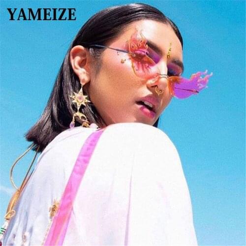 YAMEIZE New Fire Flame Sunglasses Women 2020 Rimless Sun Glasses Men Fashion Trend Wave Metal Hip Hop Sunglasses