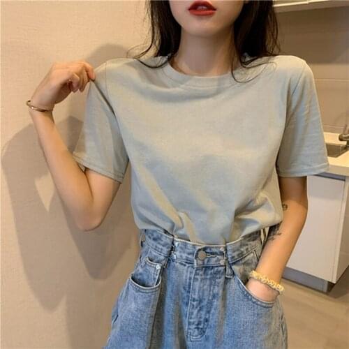 2021 Spring and Summer New Fashion T-shirt Loose Plus Size Shirt Versatile Multi-color Round Neck Short-sleeved Basic Tops 14070