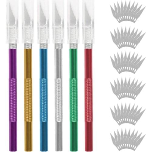 Art Carving Knife 6 Pcs Exacto Knife Upgrade Precision Carving Craft Knife Hobby Knife with 60 Pieces Blades for Cutting