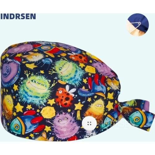 Wholesale Breathable lab hat Surgicals caps with Buttons scrub cap adjustable unisex Pet grooming work women and men Scrubs hats