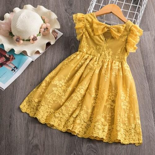 Girls Birthday Dress Yellow Girls Summer Clothes 3-8 Years Kids Short Sleeve Girls Casual A-line Dress Children Party Vestidos