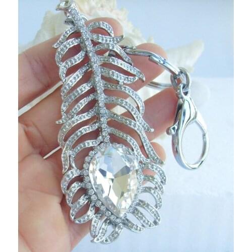 Stunning Peacock Feather KeyChain Pendant Clear Rhinestone crystal KYS05102C4