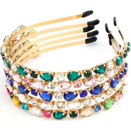 Colorful Gem Baroque Headbands For Women Diamond Hair Accessories Pearl Headband for Girls Crown Flower Hairbands Head Wrap