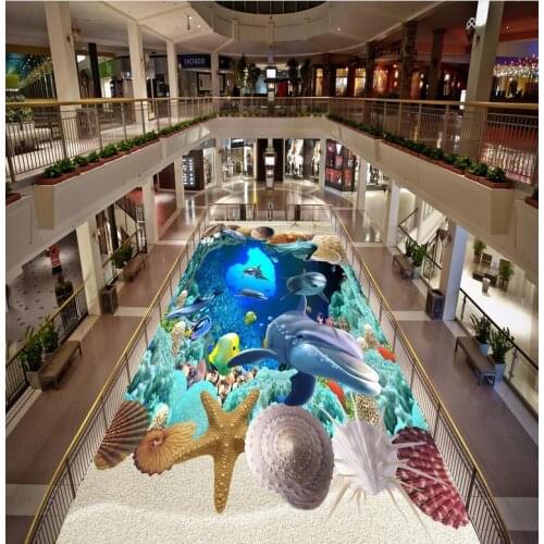 Custom 3D Painting Floor Wallpaper PVC Adhesive Sea World Dolphin 3D Dimensional Painting Floor Modern Custom 3D Floor Mural
