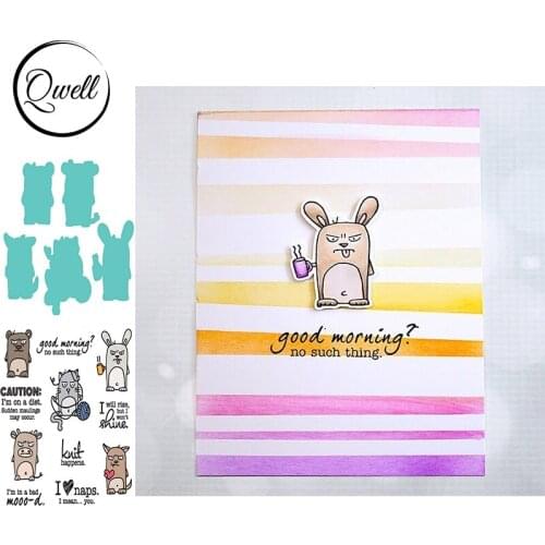 QWELL Animals Hamster Knitting Thread Candle Metal Cutting Dies With Clear Stamps Greeting Good Morning DIY Craft Cards 2020