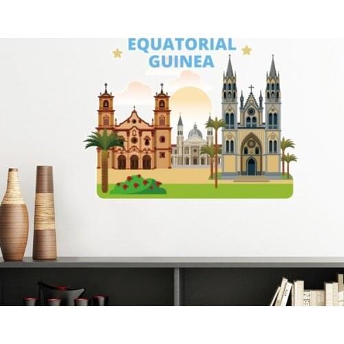 Hand-painted City Castle Palm Equatorial Guinea Culture Elements Removable Wall Sticker Art Decals Mural DIY Wallpaper