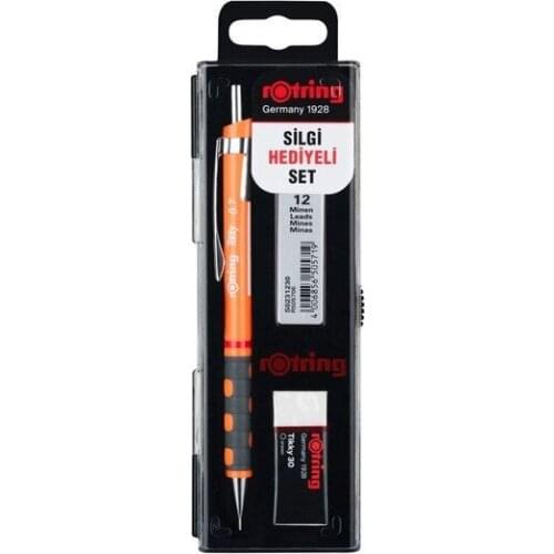 Original Rotring Tikky School Set 0.7mm Neon Orange Versatil Pencil + Eraser + End