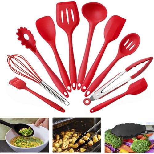 Food Grade Silicone Cooking Utensils 10Pcs Kitchen Cooking Utensils Dinnerware Spoon Non-stick Spatula Kitchen Tools