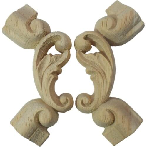 Vintage Unpainted Figurines Wood Carved Decal Corner Applique Frame Furniture Wall Cabinet Door Decorative Wooden Miniature