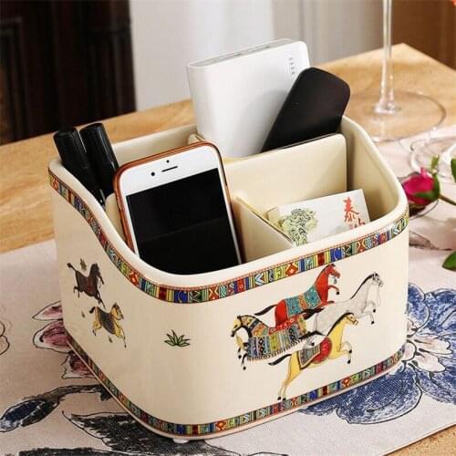 Storage Box Ceramic Material For Livingroom TV Remote Control/ Mobile phone/key/Sundries Useful Desktop Storage Supplies