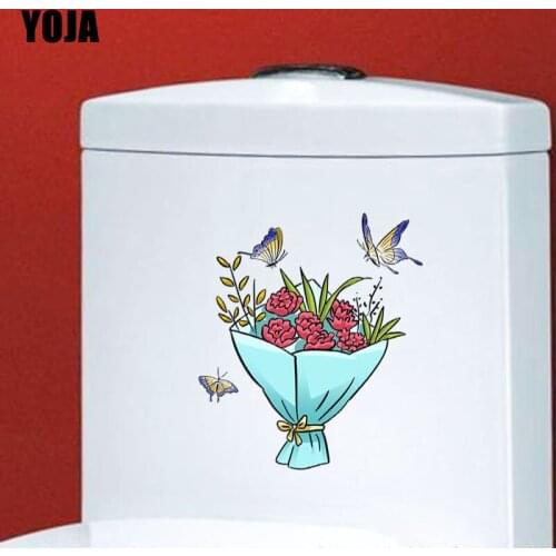 YOJA 19.5X23.9CM Funny Pattern Butterfly And Flower Home Room Decor Toilet Sticker Wall Decal T3-1306