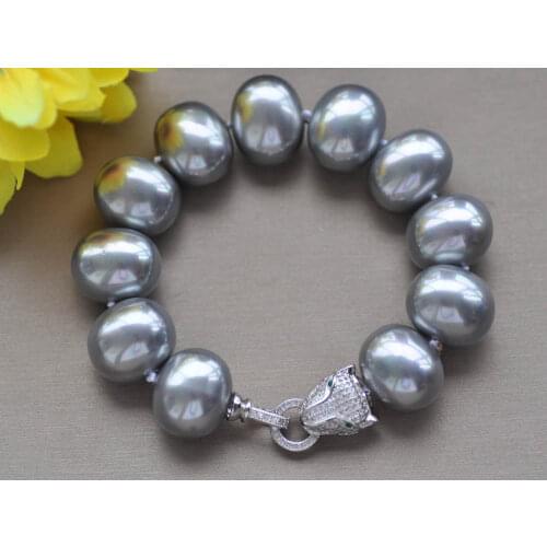 Z10112 8" 20mm Gray Egg South Sea shell Pearl Bracelet CZ
