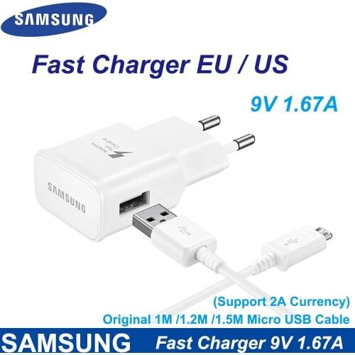 For Samsung S10 S8 S9 Plus Fast Charger Travel Adapter 9V 1.67A Fast Charge 1M Micro USB Cable For Samsung Note 10 9 8 A50 A70
