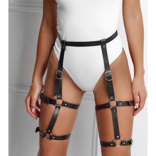 Gothic Leather Leg Harness Women Garter Belt Stockings Body Bondage Thigh Straps Belt Suspenders Garters Harness Sexy Lingerie