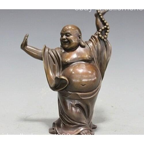China Buddhism Happy big belly Maitreya Buddha Pure Bronze Copper Buddha Statue