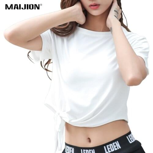 MAIJION Women Gym Yoga T-shirt Back Breathable Elastic Soft Fitness Sport Shirt Patchwork Quick Dry Running Workout Top
