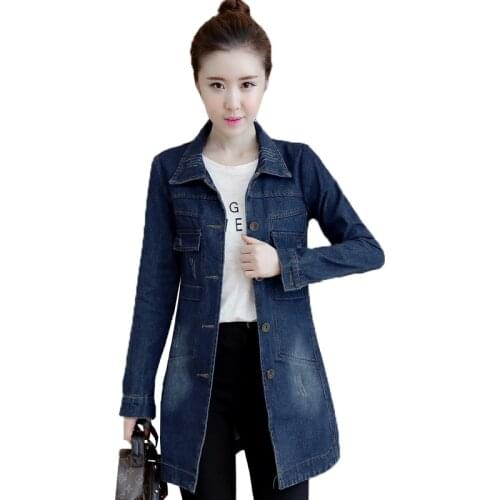 Womens Denim Coat 2020 Spring Autumn Long Sleeve Basic Jeans Outwear Womens Loose Casual Denim Trench Coat Plus Size 5XL 2041