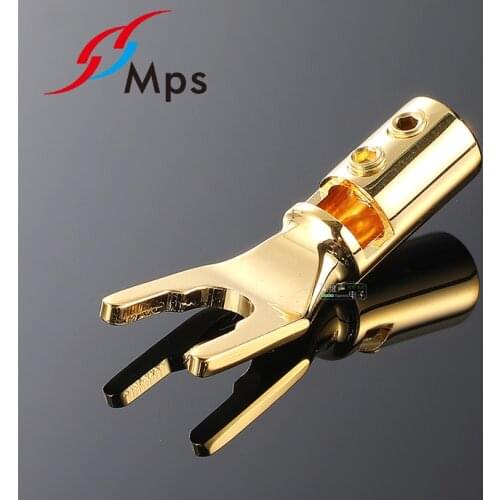 1Pcs Taiwan MPS gold-plated Tiger Shark-G audio plug-in HIFI speaker horn cable amplifier connection U-shaped Y plug banana plug