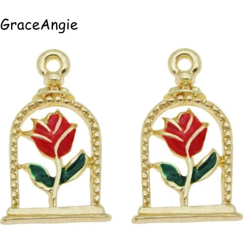 10pcs Red Rose In Charm Pendants DIY Dangle Earrings Chain Necklace jewelry Accessories Plant Pendants Bracelets