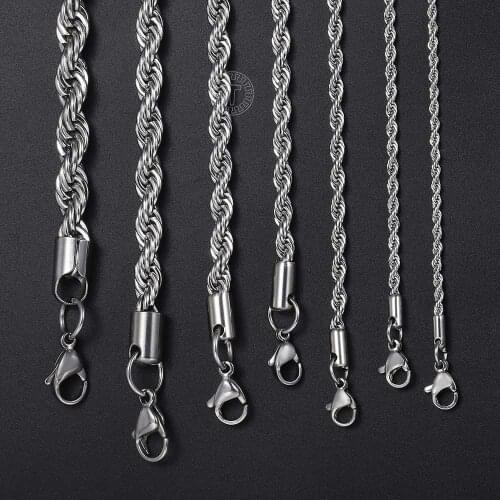 2 2.5 3 4 5 6 7mm Twisted Rope Chain Link For Men Women Silver Color Stainless Steel Necklace Wholesale 20/22/24inch LKNM132