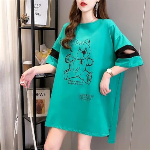 2021 New Short-sleeved T-shirt Women Summer New Round Neck Mid-length Top Plus Size Womens Tshirts
