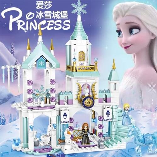 2021 Disney Frozen Dream Princess Elsa Anna Ice Castle Building Model Block Set children toy Birthday Christmas gift figure Dll