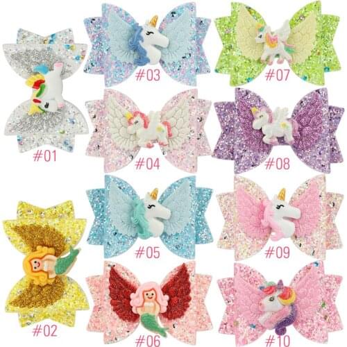 30pcs/lot,3'' Unicorn Wing Glitter Bow Sparkly Hair Clip for Women Girls Hairpin Hairgrips Kids Barrettes Clips Hair Accessories