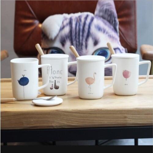 300-400ml Nordic ceramic mark cup with lid spoon animal ceramic cartoon creative milk coffee cup with lid Halloween student gift