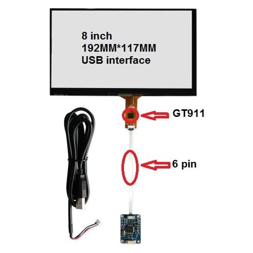 8 inch capacitive touch screen 192*117 IC: GT911 6 pin USB control card is applicable to Windows 7 8 10 free drive