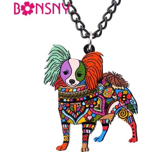 Bonsny Statement Acrylic Pattern Papillon Dog Necklace Pendant Collar Chain Choker New Fashion Accessories Jewelry For Women