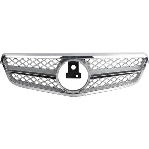 Auto Car Front Grille For Mercedes Benz C-Class W204 C180 C200 C260 C63 2007 2008 2009 2010 2011 2012 2013 2014 Silver w/ Emblem
