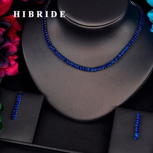 HIBRIDE Brilliant Marquise Cut Cubic Zirconia Blue Stone Jewelry Sets Earring Sets Bride Dress Accessories Wholesale Price N-408