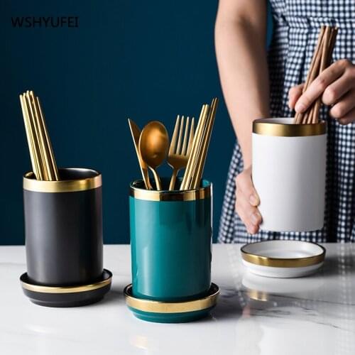 WSHYUFEI Household ceramic chopstick holder Home storage Jar without lid Chopsticks and spoon rack Kitchen supplies