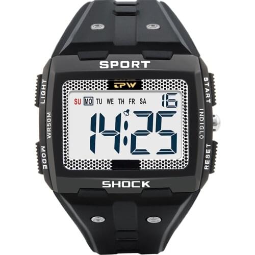 Men Numbers Sport Watch 3ATM Waterproof Back Light Square Screen Digital Multifunction Alarm Chrono Swimming