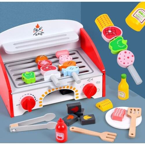 Childrens Wooden Simulation Barbecue Grill Stand Play House Mini Food Barbecue String Music Set Parent-child Desktop Toy