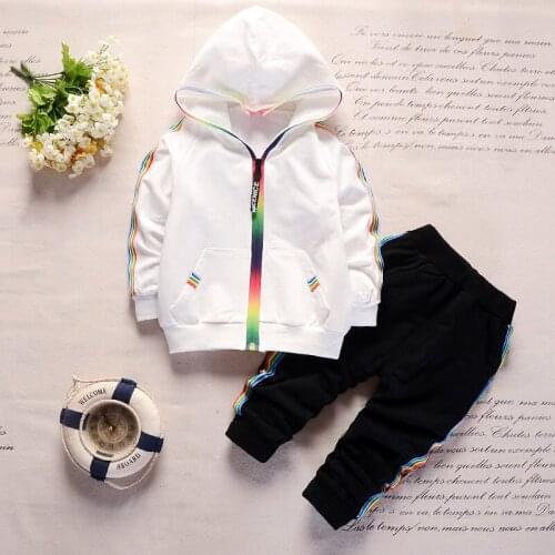 Baby Rainbow Outfit Fashion Zipper Long Sleeve Cardigan Hoodies + Black Pants Infant Boy Clothing Kids Bebes Clothes Tracksuits