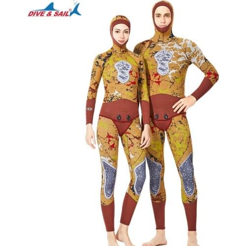 Men Women 3mm Neoprene Camouflage Wetsuits with Cap Hooded Warm Full Body Spearfishing Suit Diving Clothing One Piece Wet Suit