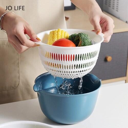 JO LIFE Double Drain Basket Kitchen Accessories Strainer Noodle Vegetable Fruit Plastic Storage Basket