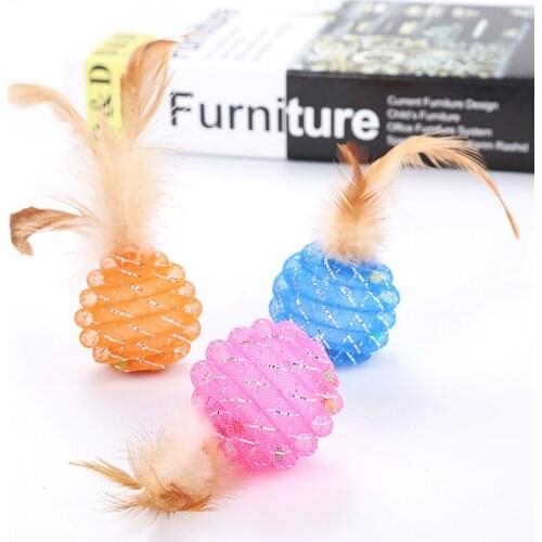 Pet cat toy funny cat toy cat bite-resistant grinding claw sisal belt feather toy ball,Q187(5 pcs