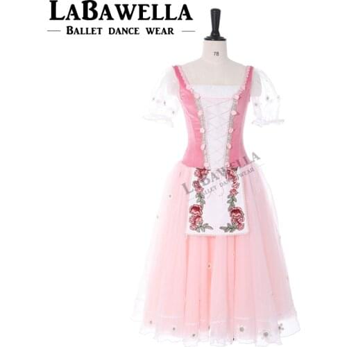 Classical ballerina long dress pink giselle peasant village professional long tutu dress BT9239