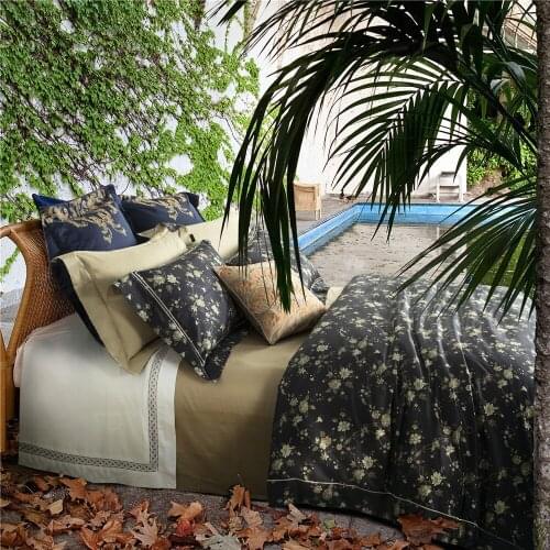 European pastoral Style Floral 100S Pima Cotton Faustian Satin Bedding Set Duvet Cover Sheet Pillowcase Queen King 4pcs
