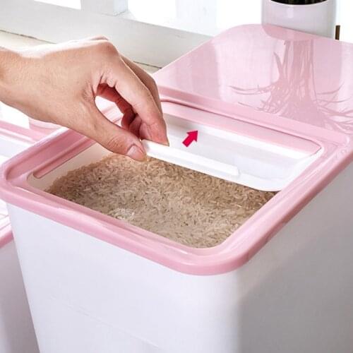 Food Storage Container Rectangle Moisture Proof Plastic Rice Bucket Rice Organizer with Measuring Cup Home Kitchen Storage Box