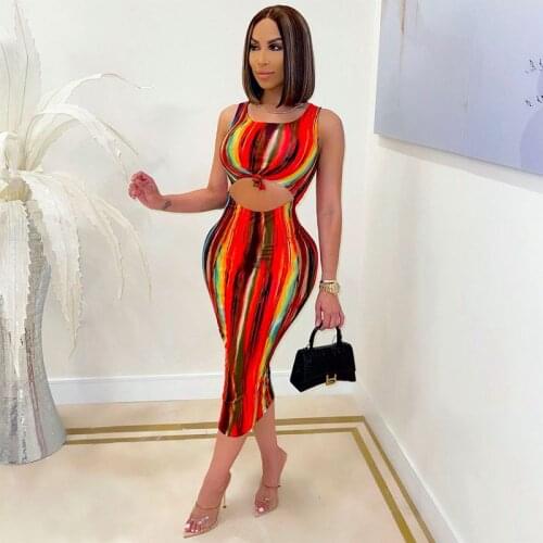 Summer Sexy Bodycon Dress Tie-dye Sleeveless Maxi Dresses for Women Party Club Birthday Y2k Clothes Vestidos Wholesale Items